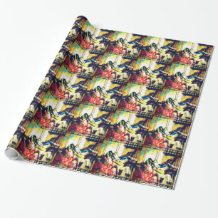 Merry-Go-Round Horses Summer Flashback Digital Art Wrapping Paper