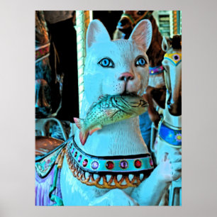 Merry-Go-Round Kitty With Fish Poster
