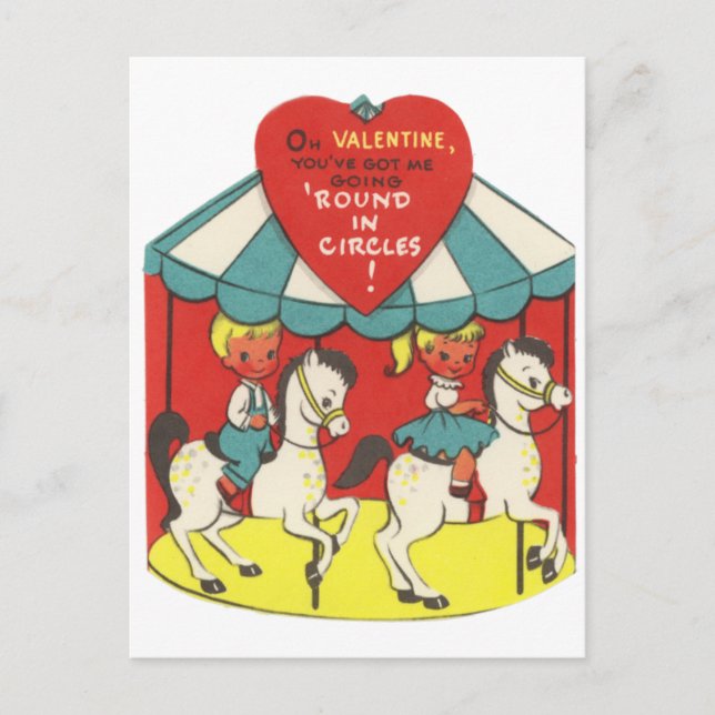 Merry Go Round Valentine Holiday Postcard (Front)