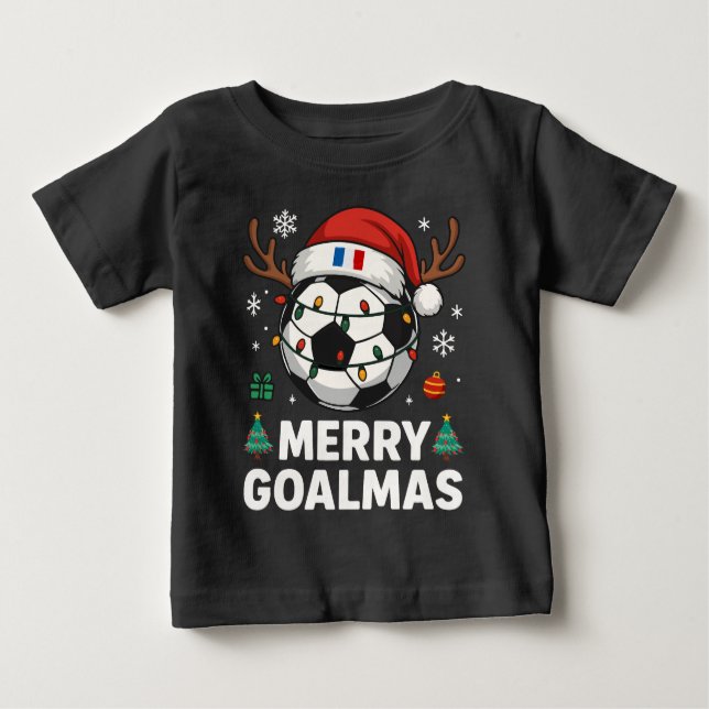 Merry Goalmas France - Funny Soccer Christmas Baby T-Shirt (Front)