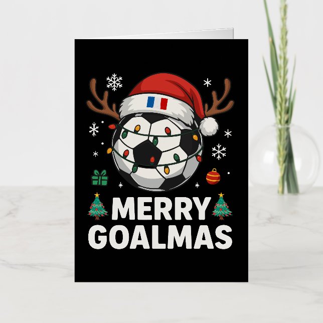 Merry Goalmas France - Funny Soccer Christmas Foil Holiday Card (Front)