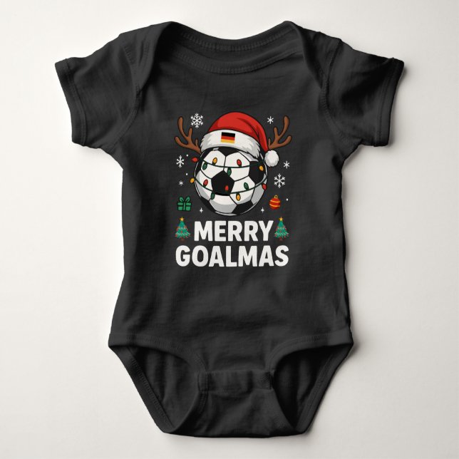 Merry Goalmas - Funny Soccer Christmas Baby Bodysuit (Front)