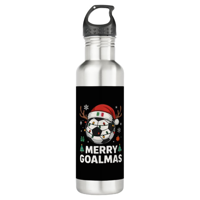 Merry Goalmas Italy - Funny Soccer Christmas 710 Ml Water Bottle (Front)