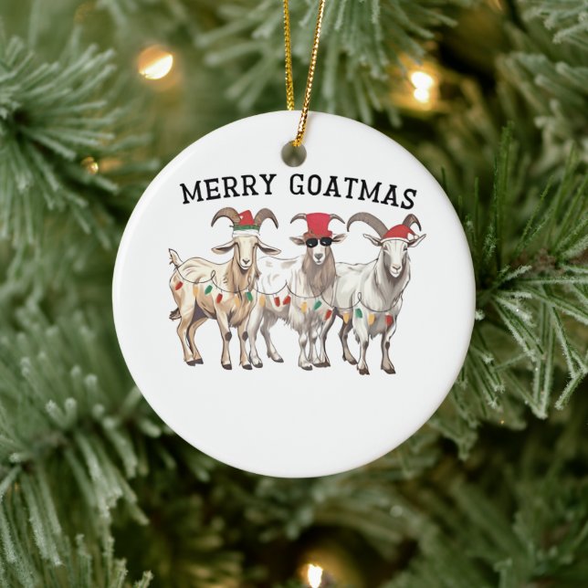 Merry Goatmas Animal Goat Lover Merry Christmas  Ceramic Ornament (Tree)