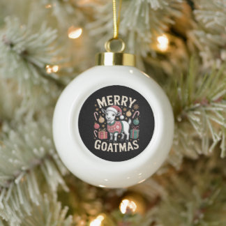 Merry Goatmas Christmas Goat Xmas Hat Ugly Sweater Ceramic Ball Christmas Ornament