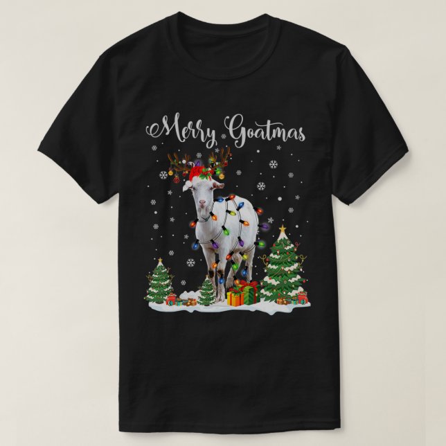 Merry Goatmas Goat Christmas Reindeer Santa Funny  T-Shirt (Design Front)