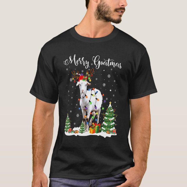 Merry Goatmas Goat Christmas Reindeer Santa T-Shirt (Front)