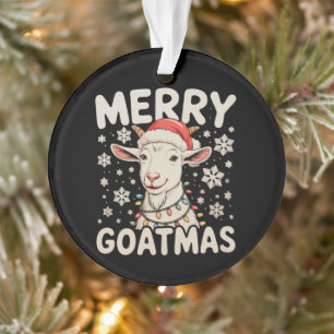 Merry Goatmas Goat Santa Hat Snowflakes Christmas Ornament