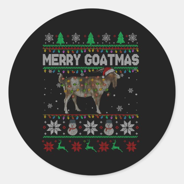 Merry Goatmas Lights Santa Goat Farmer Classic Round Sticker (Front)