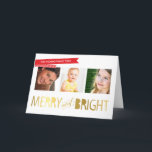 MERRY GOLD PHOTO HOLIDAY cute modern typography<br><div class="desc">NOTE - the gold foil image is a printed picture TIP :: 1. To resize / reposition the photo hit the "customise it" button. 2. You can also change the fonts, move and add more text!Send and extra special message with style and pizzazz this year... Personalised with your details &...</div>