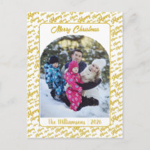 Merry Gold Typography Christmas Family Photo 