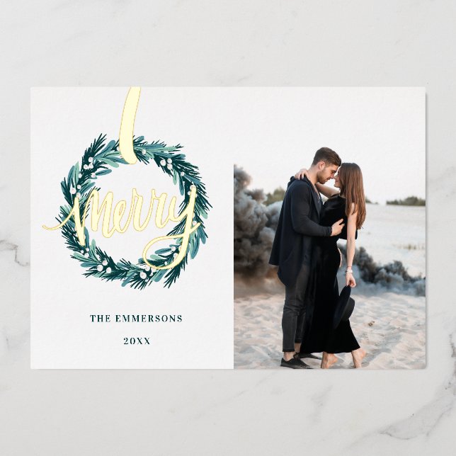 Merry Golden Christmas Ereath Foil Holiday Card (Front)