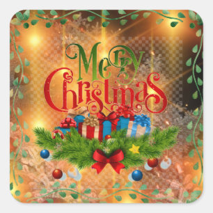 Merry Golden Christmas Square Sticker