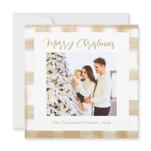 Merry Golden Gingham Plaid Family Christmas Photo