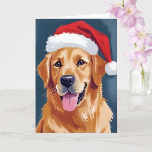 Merry Golden Retriever | Santa Hat Dog Christmas Card (Orchid)