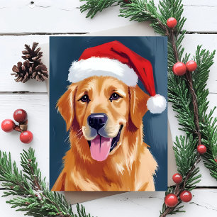 Merry Golden Retriever   Santa Hat Dog Christmas Holiday Postcard