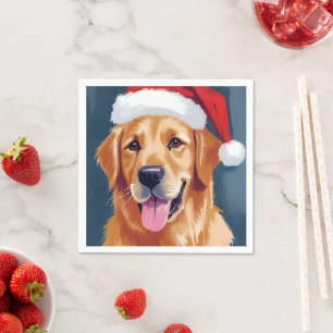 Merry Golden Retriever Santa Hat Dog Christmas Napkin
