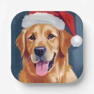 Merry Golden Retriever   Santa Hat Dog Christmas Paper Plate