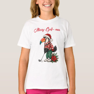 Merry Golf-mas Cute Christmas Toucan Kids Custom T-Shirt