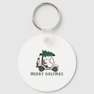 Merry Golfmas Golf Cart Christmas Lights Golfer Go Key Ring