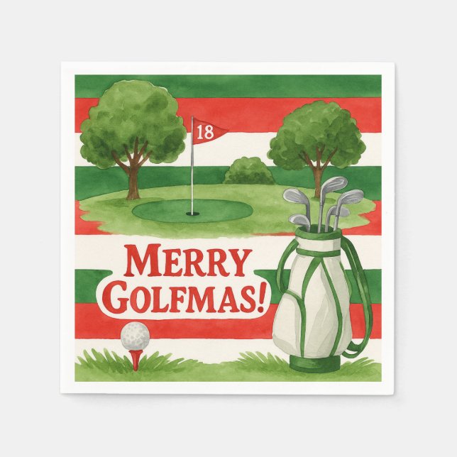 'Merry Golfmas!' Golfers Cheerful Christmas Preppy Napkin (Front)
