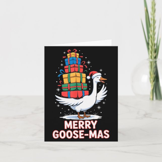 Merry Goose-mas With Xmas Funny Christmas Goose  Card (Front)