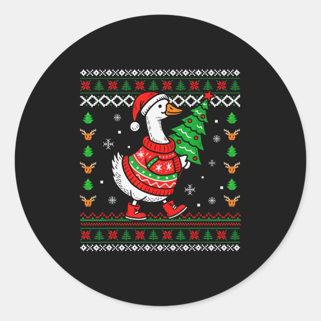 Merry Goosemas Christmas Funny Family Ugly Xmas Me Classic Round Sticker (Front)