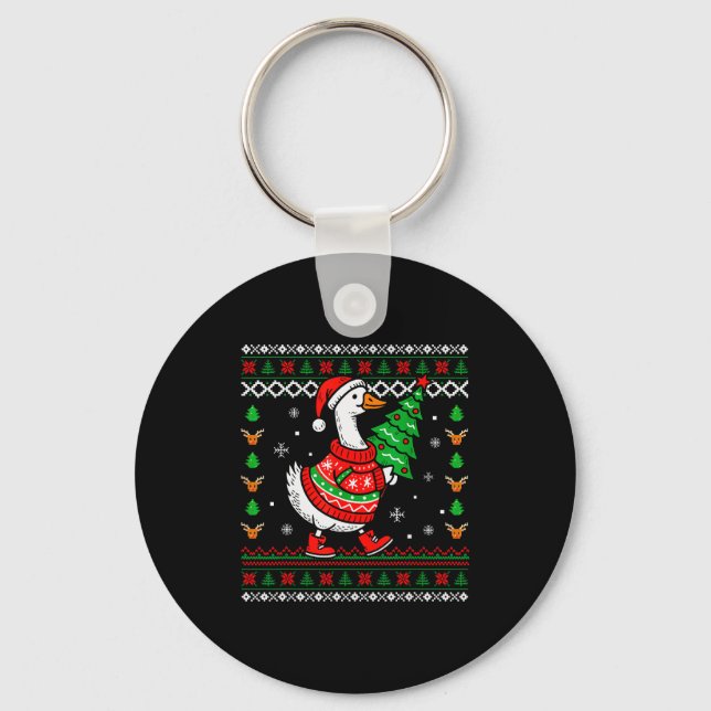 Merry Goosemas Christmas Funny Family Ugly Xmas Me Key Ring (Front)
