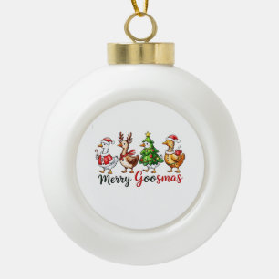 Merry Goosemas Christmas Goose Wearing Santa Hat Ceramic Ball Christmas Ornament