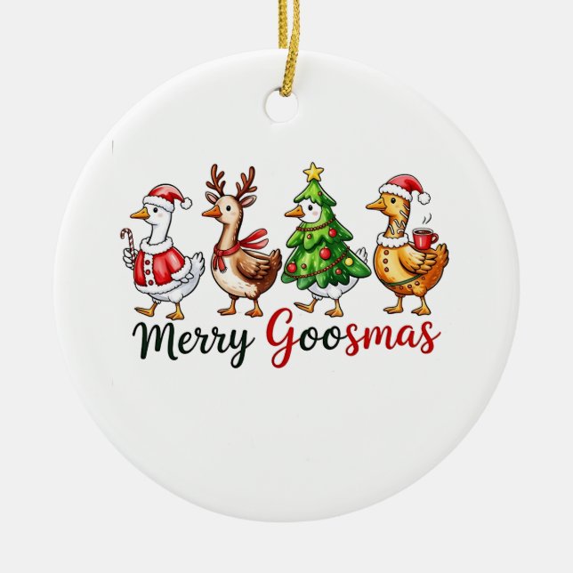  Merry Goosemas Christmas Goose Wearing Santa Hat Ceramic Ornament (Front)