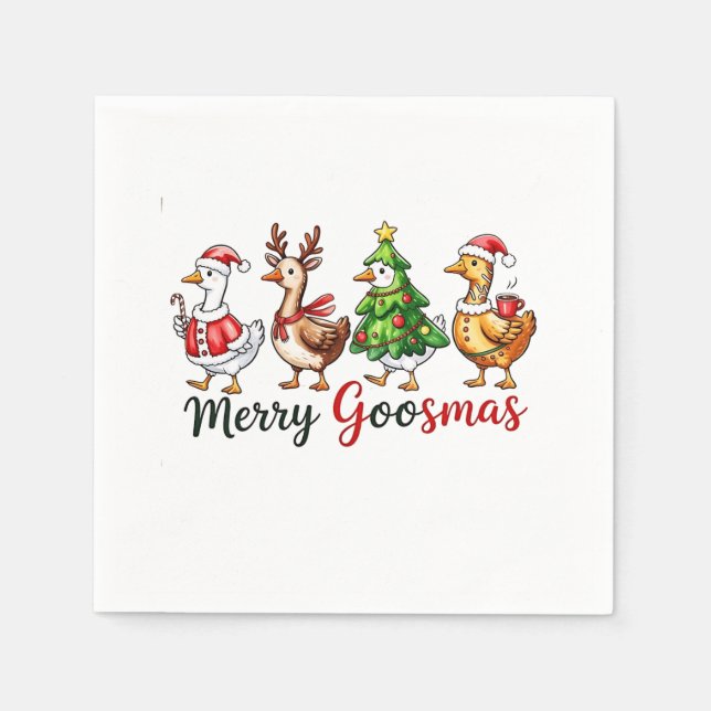  Merry Goosemas Christmas Goose Wearing Santa Hat Napkin (Front)