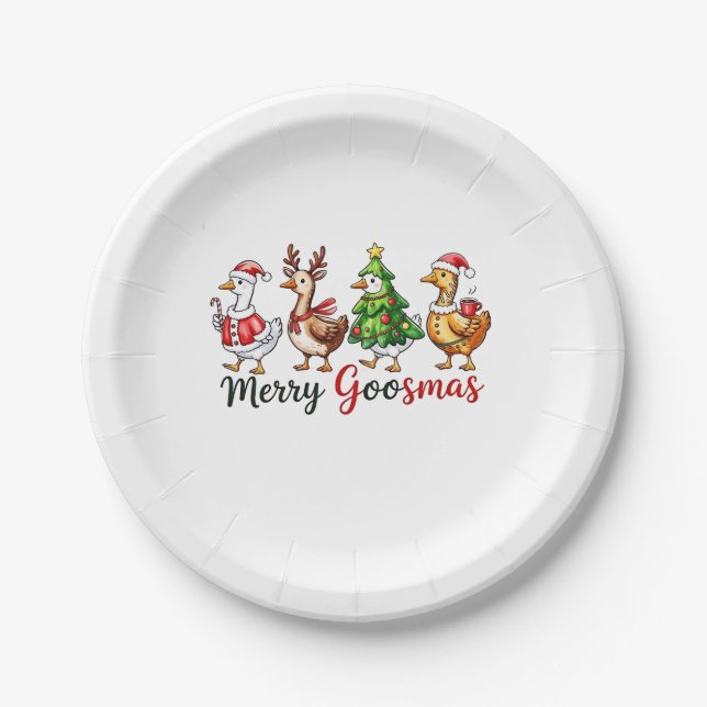  Merry Goosemas Christmas Goose Wearing Santa Hat Paper Plate (Front)