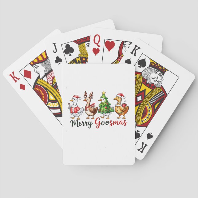  Merry Goosemas Christmas Goose Wearing Santa Hat Playing Cards (Back)