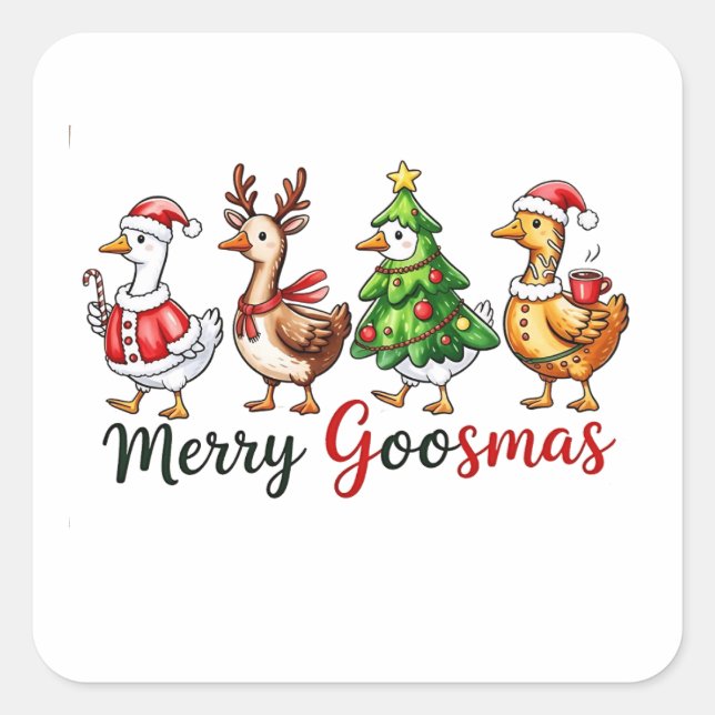  Merry Goosemas Christmas Goose Wearing Santa Hat Square Sticker (Front)