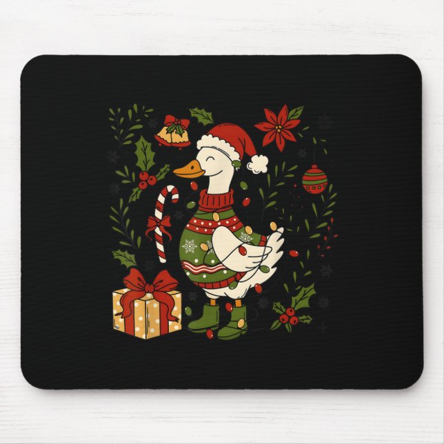 Merry Goosemas Christmas Lights Goose Duck Boho Fl Mouse Pad (Front)