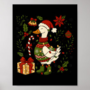 Merry Goosemas Christmas Lights Goose Duck Boho Fl Poster