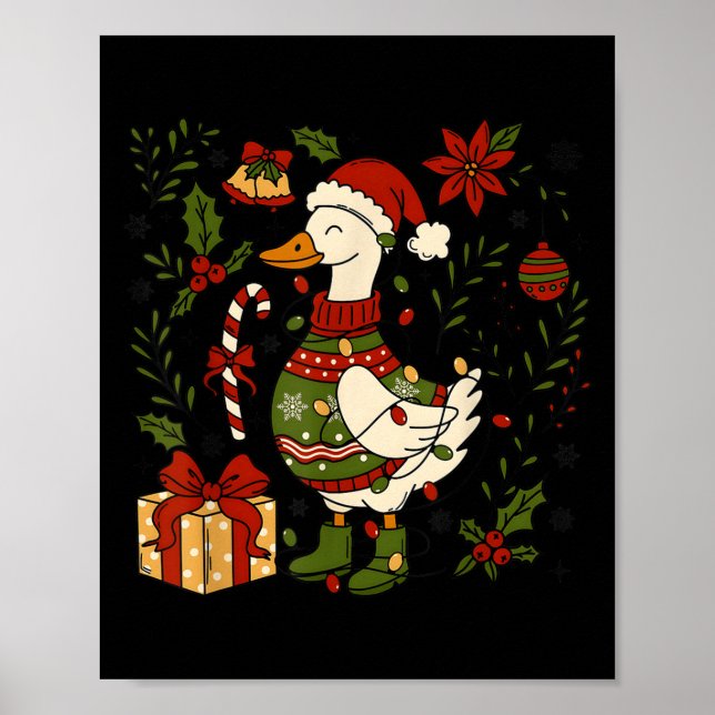 Merry Goosemas Christmas Lights Goose Duck Boho Fl Poster (Front)