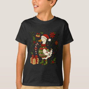Merry Goosemas Christmas Lights Goose Duck Boho Fl T-Shirt