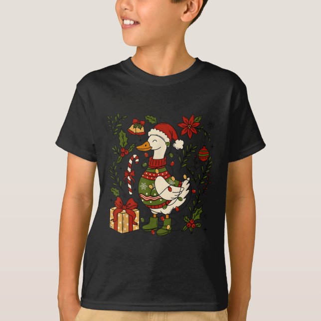 Merry Goosemas Christmas Lights Goose Duck Boho Fl T-Shirt (Front)