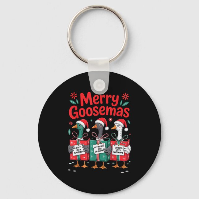 Merry Goosemas Christmas Xmas Holiday Present Wome Key Ring (Front)