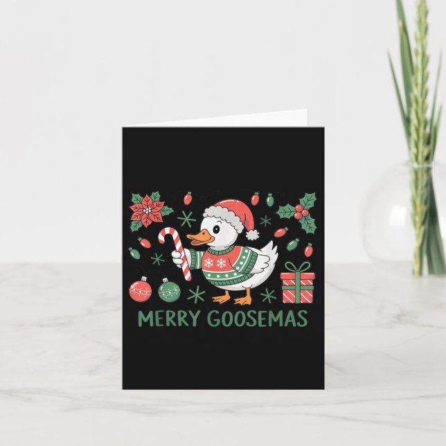 Merry Goosemas Cute Christmas Goose Santa Hat Ligh Card (Front)