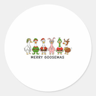 Merry Goosemas Funny Christmas Geese In Costumes Classic Round Sticker