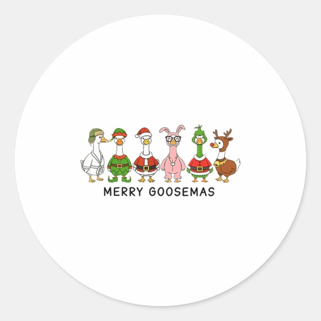 Merry Goosemas Funny Christmas Geese In Costumes  Classic Round Sticker (Front)