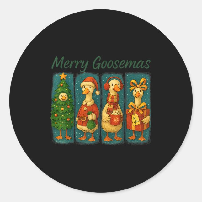 Merry Goosemas Funny Festive Goose Brushstroke Chr Classic Round Sticker (Front)