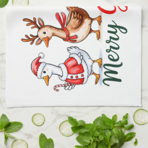 Merry Goosmas Christmas Funny Goose Tri-Blend Shir Tea Towel