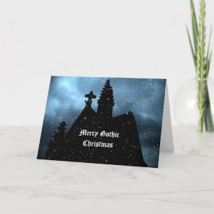 Merry Gothic Christmas blue card for your text