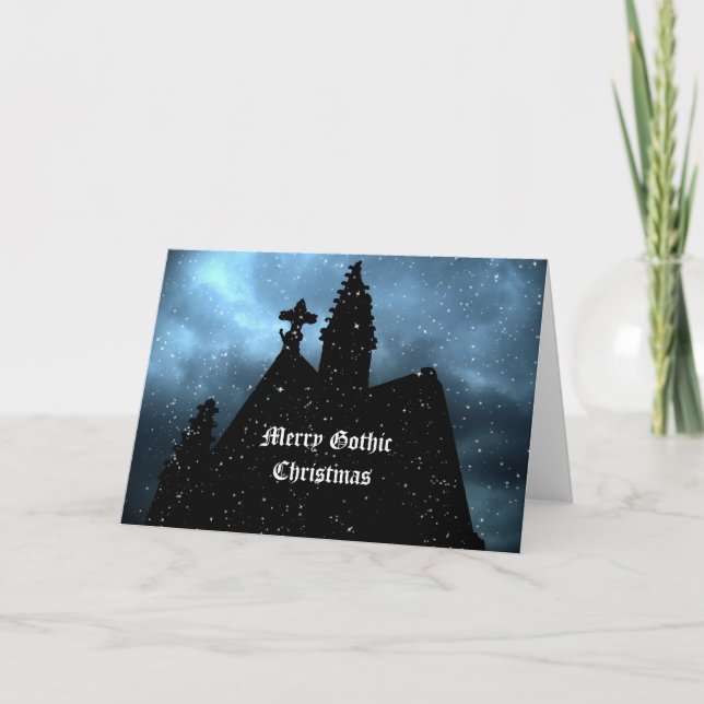 Merry Gothic Christmas blue card for your text (Front)