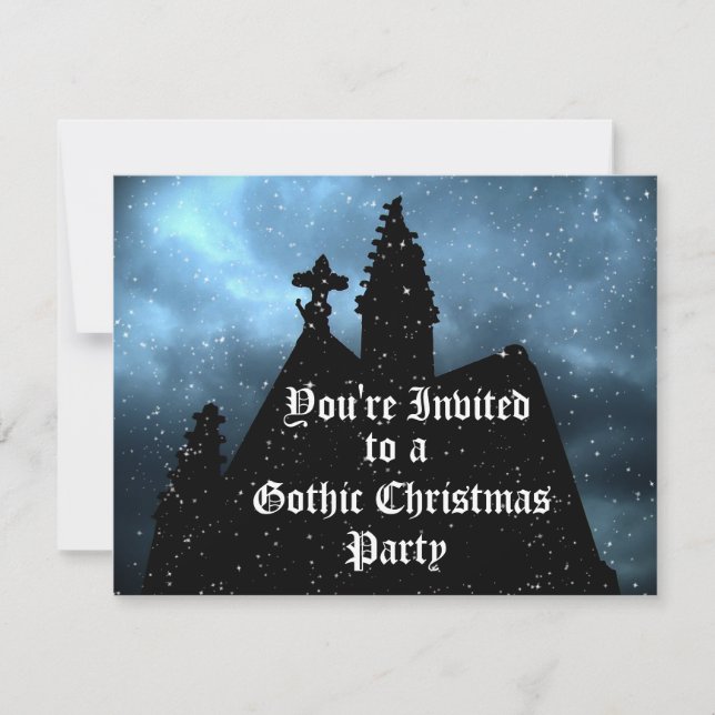 Merry Gothic Christmas blue invitations (Front)
