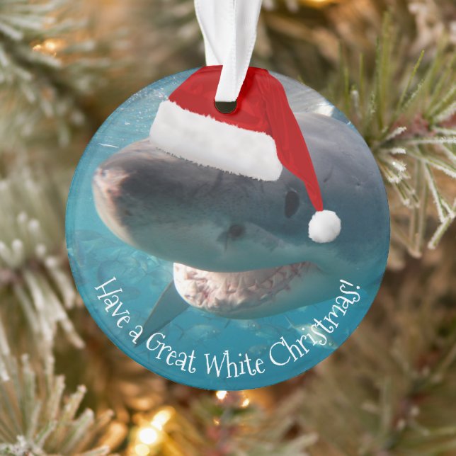 Merry Great White Christmas Shark Santa Hat Funny Ornament (Tree)