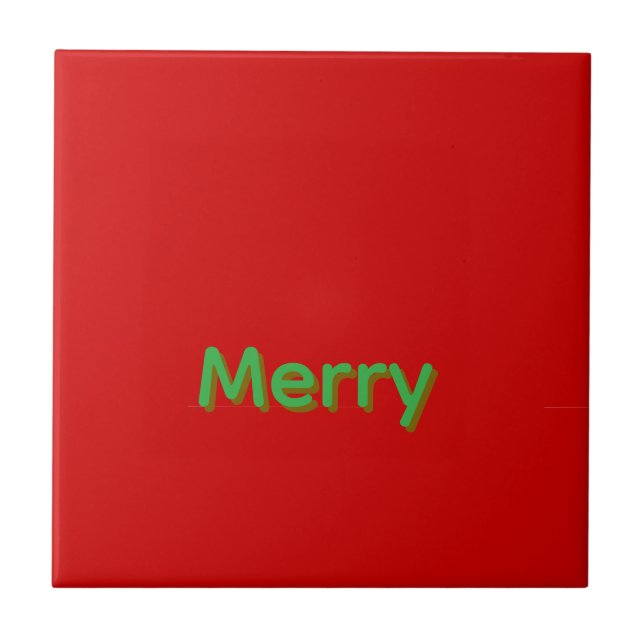 Merry Green Name on Red Ceramic Tile (Front)